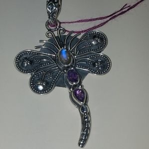 New Sterling silver Labadorite and amethyst dragonfly pendant